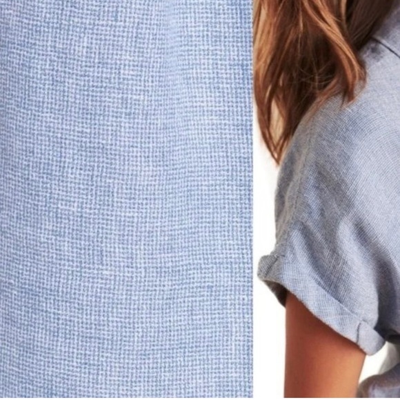 FAHERTY Avery Short Sleeve Organic Cotton Button-up Shirt Blue Basket Weave L - Picture 2 of 8